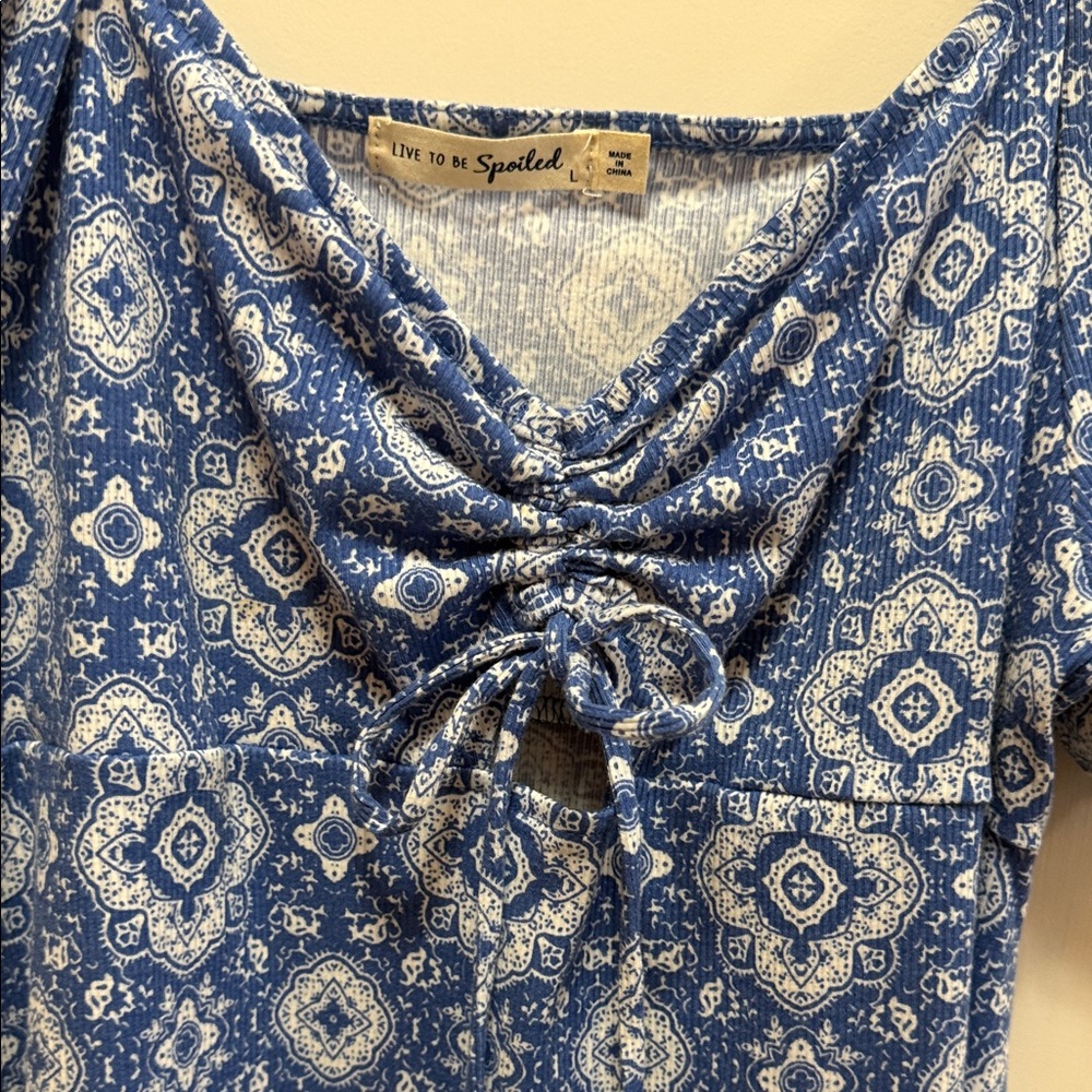 Blue Patterned Mini Dress - Picture 4 of 7